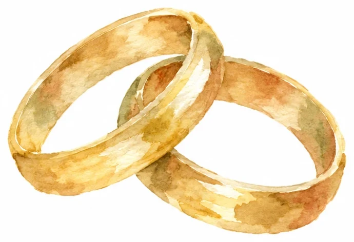 Aquarela de duas alianças douradas